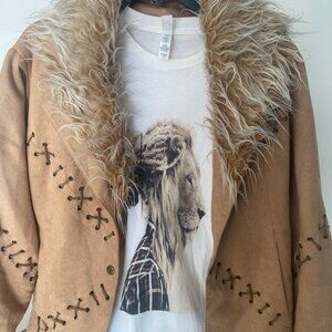 Vintage Suede Faux fur Wrap Jacket Coat 70s STUDIOG